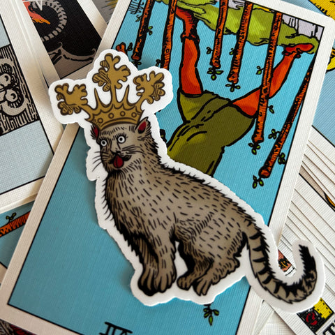 Medieval Cat in a Crown Sticker