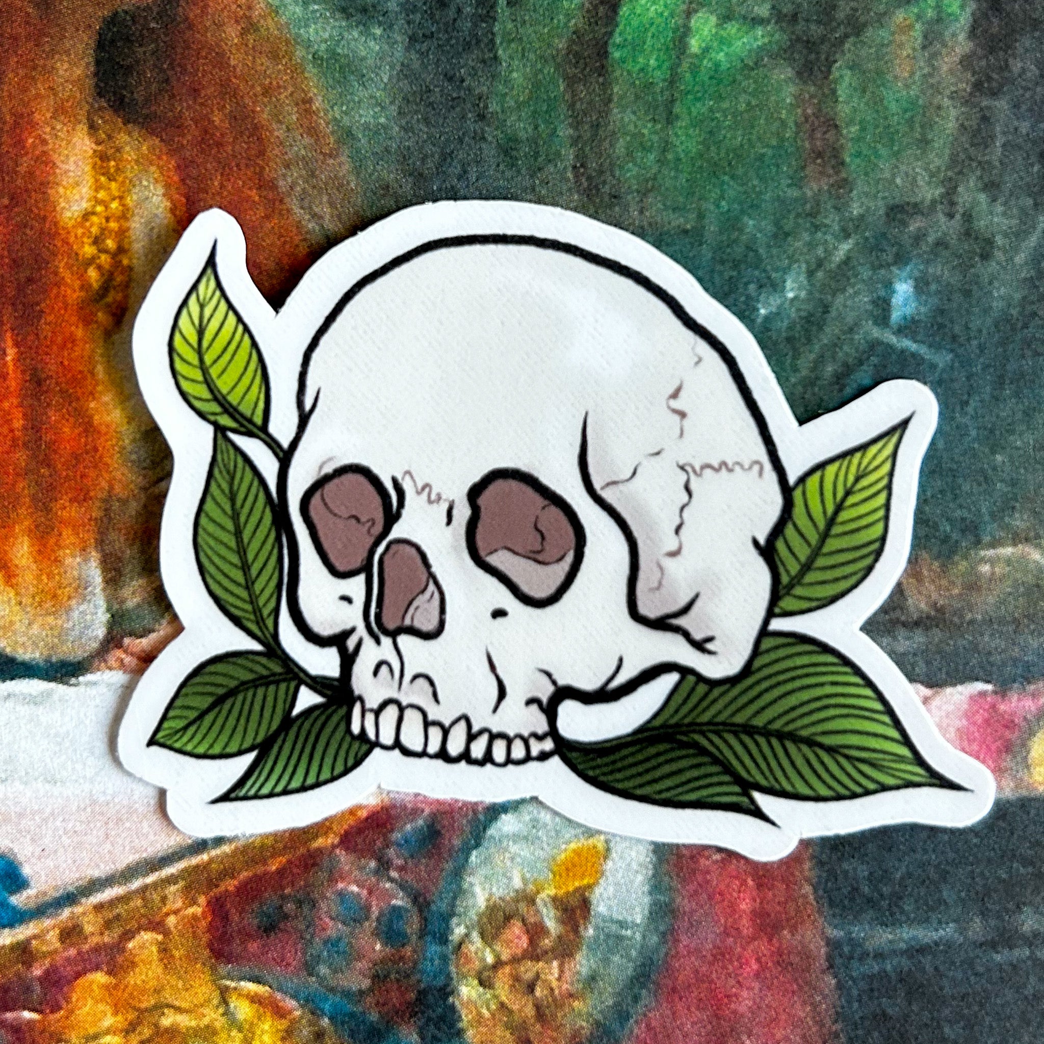 Half Skull with Leaves Sticker