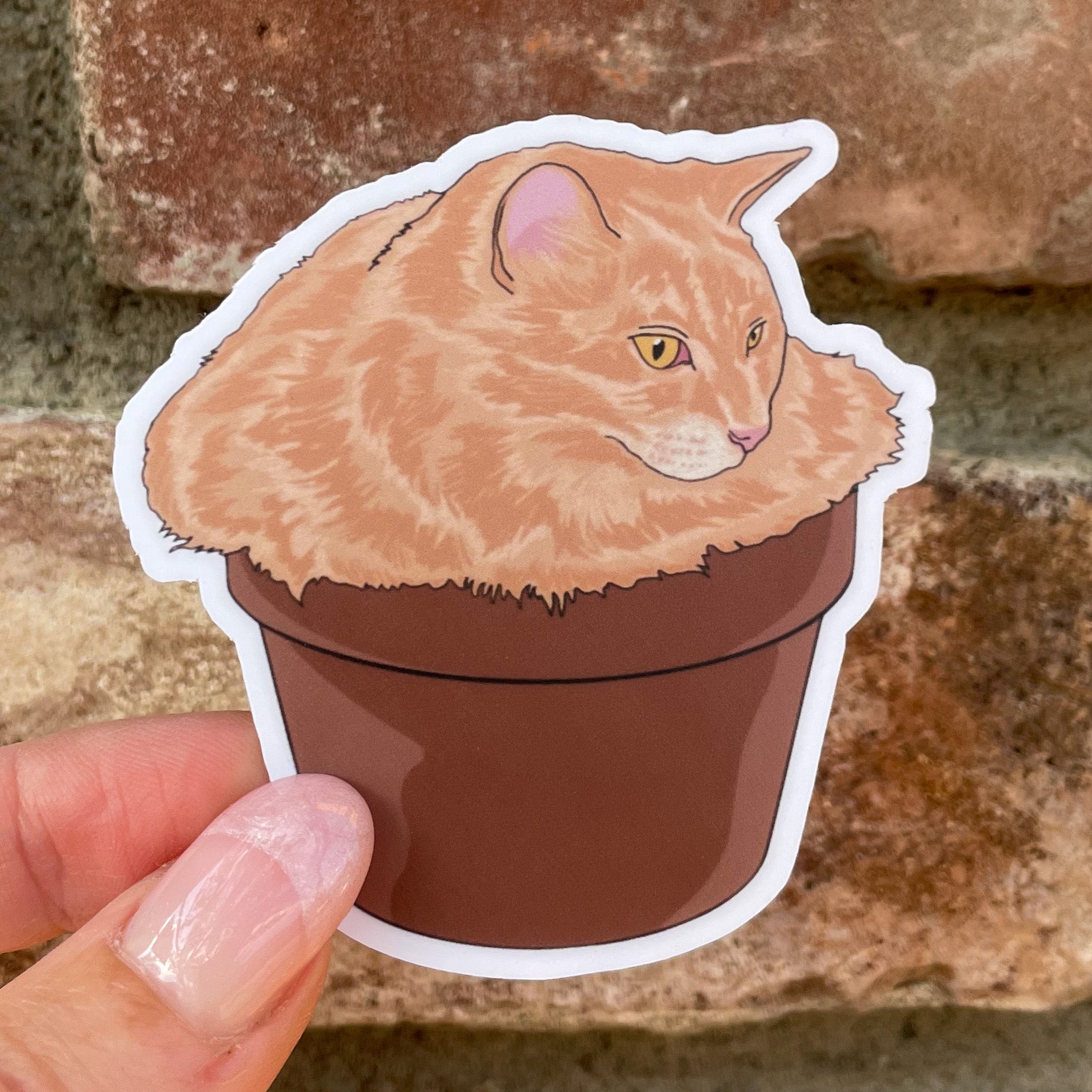 Orange Tabby Cat in Planter Sticker